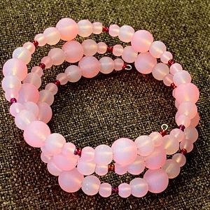 Handmade memory wire pink glass bracelet
